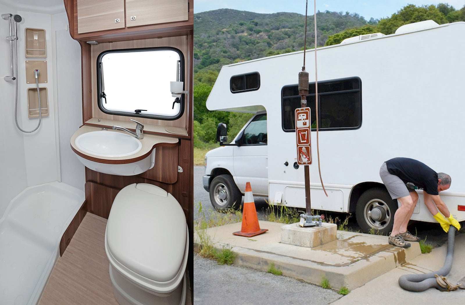 Portable RV/camper toilet and holding tank setup in Midland, Texas